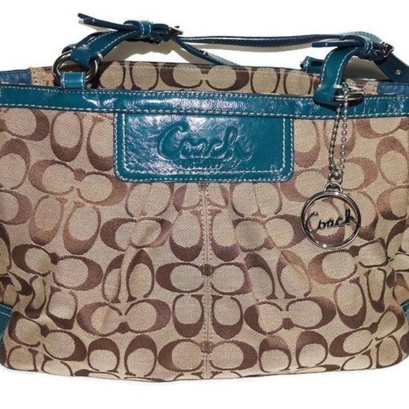 Coach Tote Signature Pleated Gallery Jacquard Blue - Picture 1 of 8